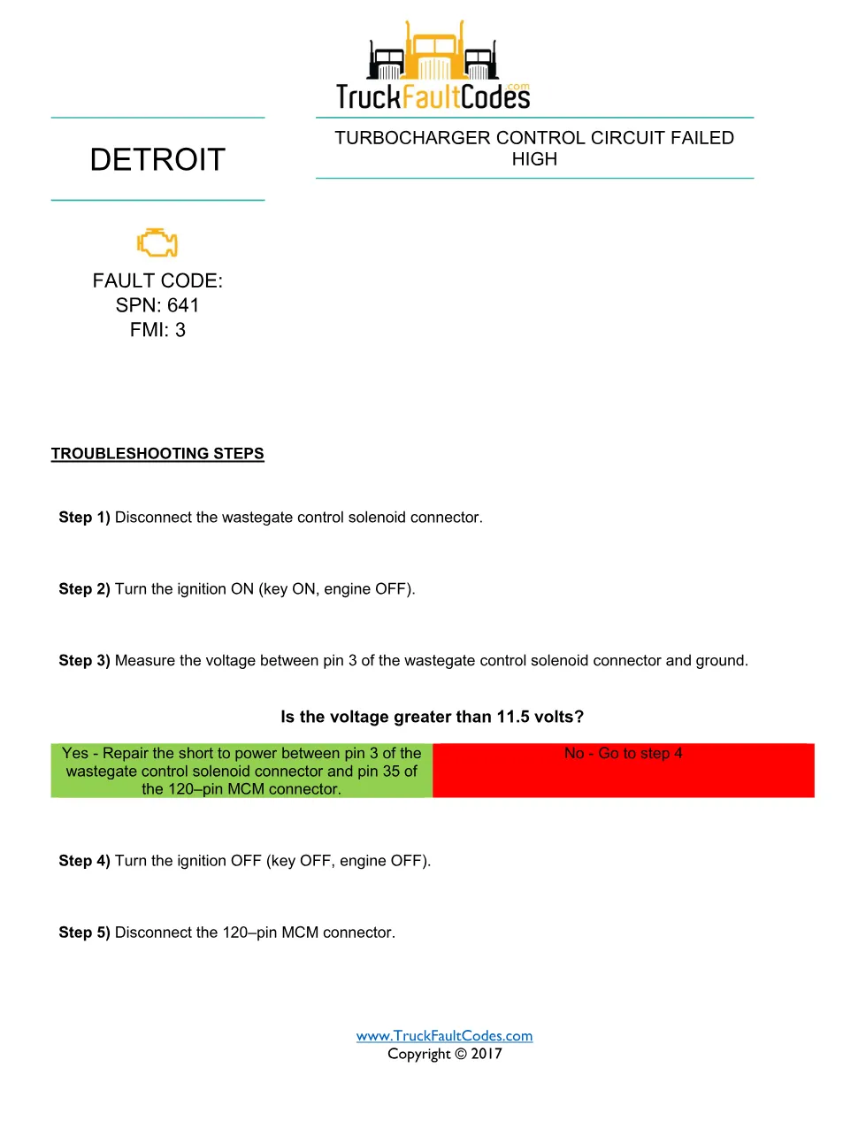 SPN 641 FMI 3 — Detroit DD Series turbocharger control circuit - preview page 1 of 2