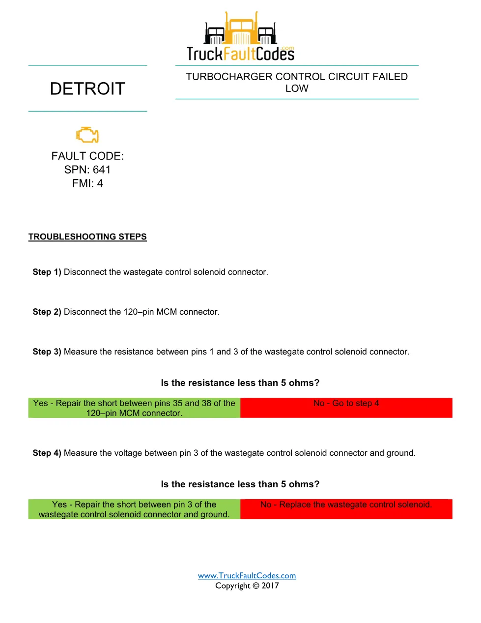 SPN 641 FMI 4 — Detroit DD Series turbocharger control circuit - page 1 is available after signing in