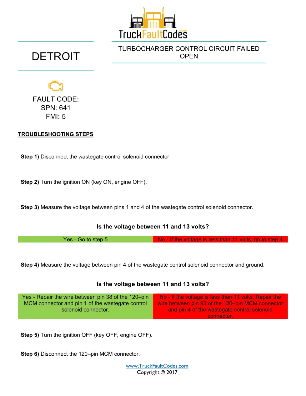 SPN 641 FMI 5 — Detroit DD Series turbocharger control circuit - preview page 1 of 2
