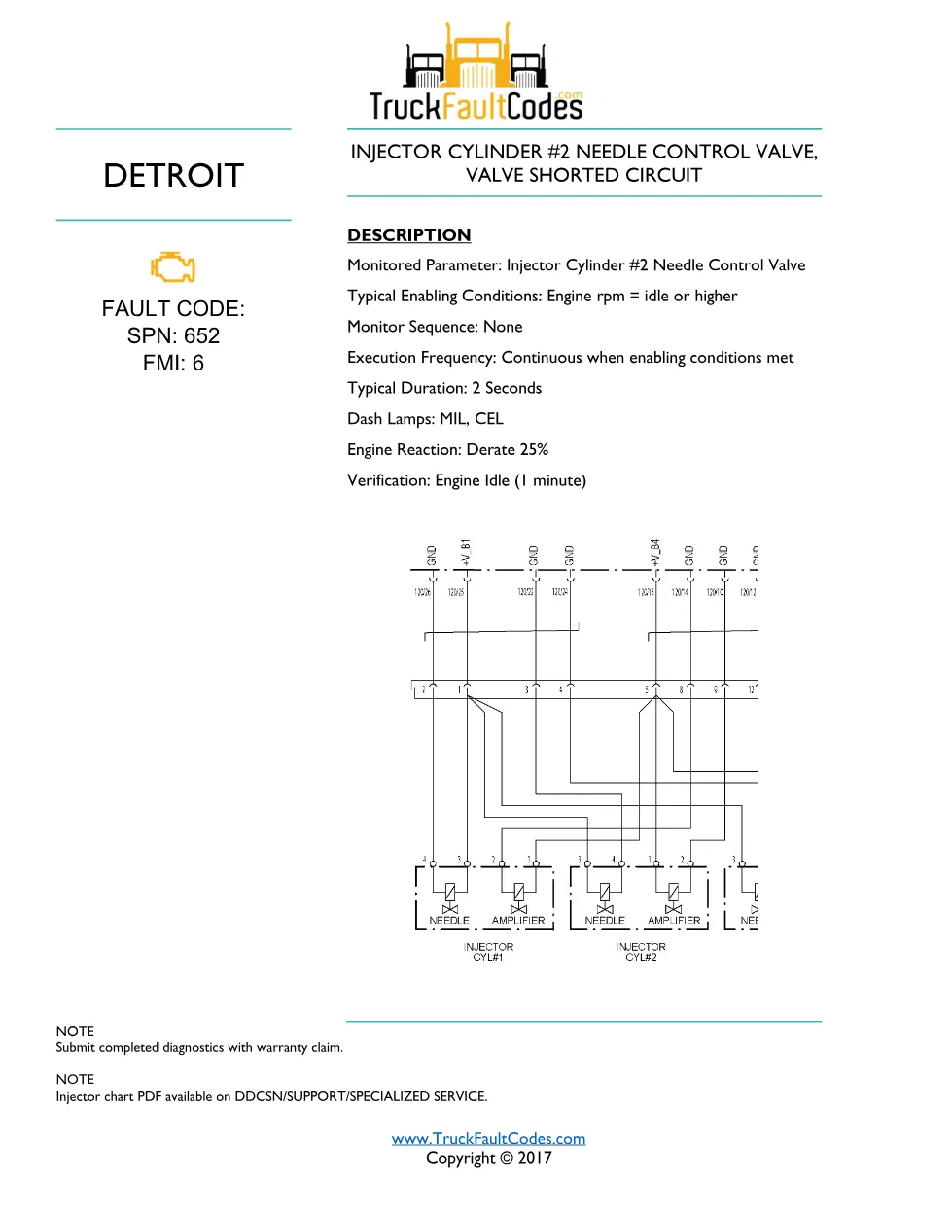 SPN 652 FMI 6 — Detroit DD Series Injector #2 Needle Control - preview page 1 of 6