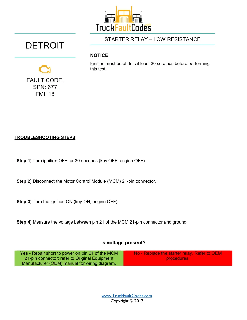 SPN 677 FMI 18 — Detroit DD Series Starter Relay Low Resistance - page 1 is available after signing in