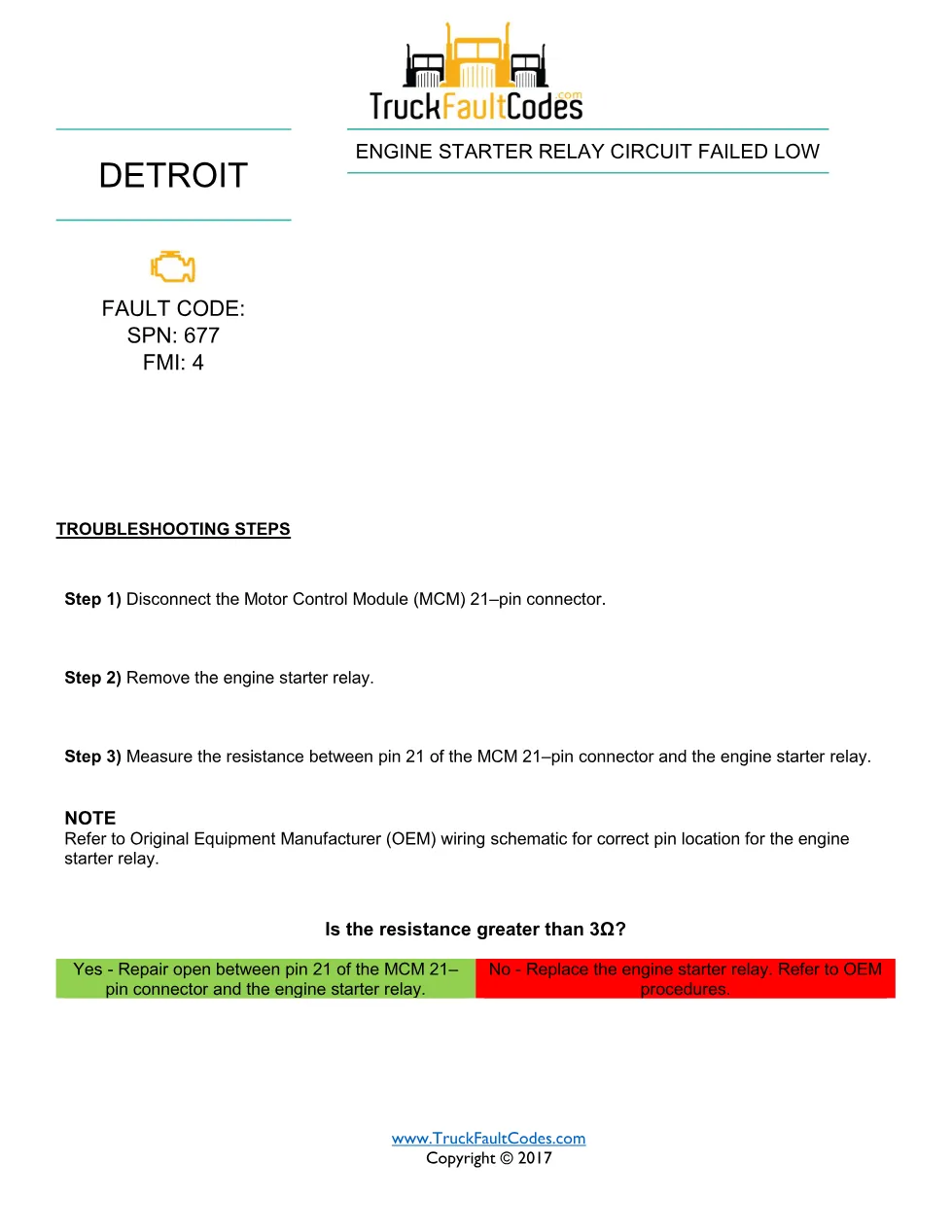SPN 677 FMI 4 — Detroit DD Series Engine Starter Relay Circuit - page 1 is available after signing in