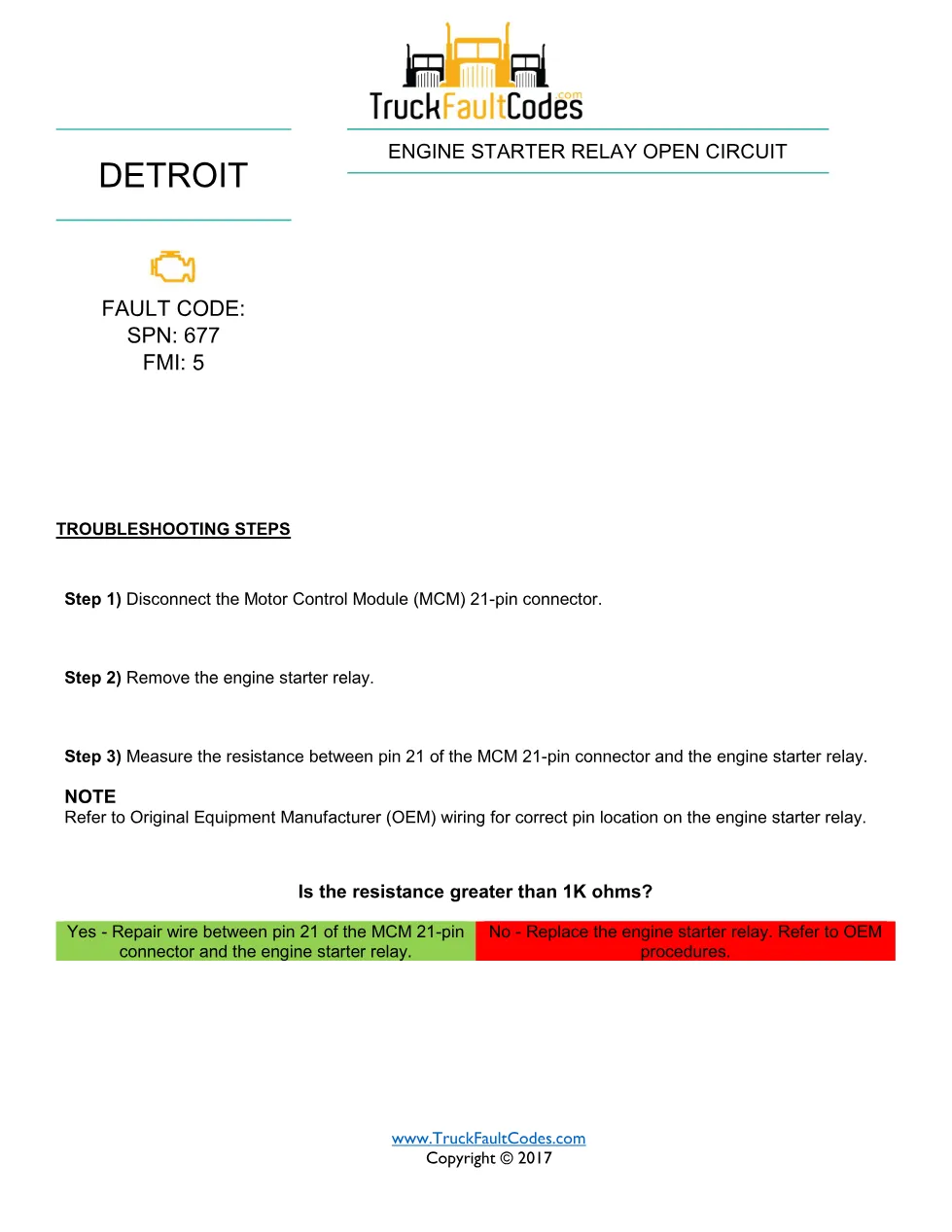 SPN 677 FMI 5 — Detroit DD Series Engine Starter Relay Open - page 1 is available after signing in