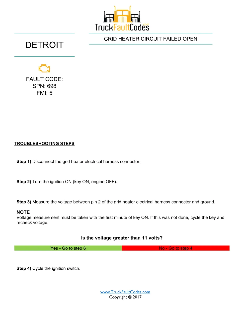 SPN 698 FMI 5 — Detroit DD Series Grid Heater Circuit Failed Open - preview page 1 of 3