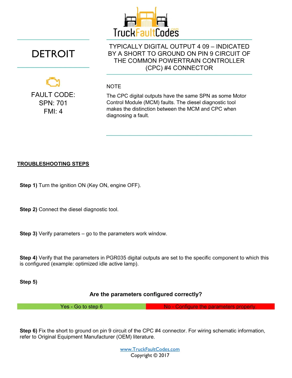 SPN 701 FMI 4 — Detroit DD Series Digital Output Short To Ground - page 1 is available after signing in