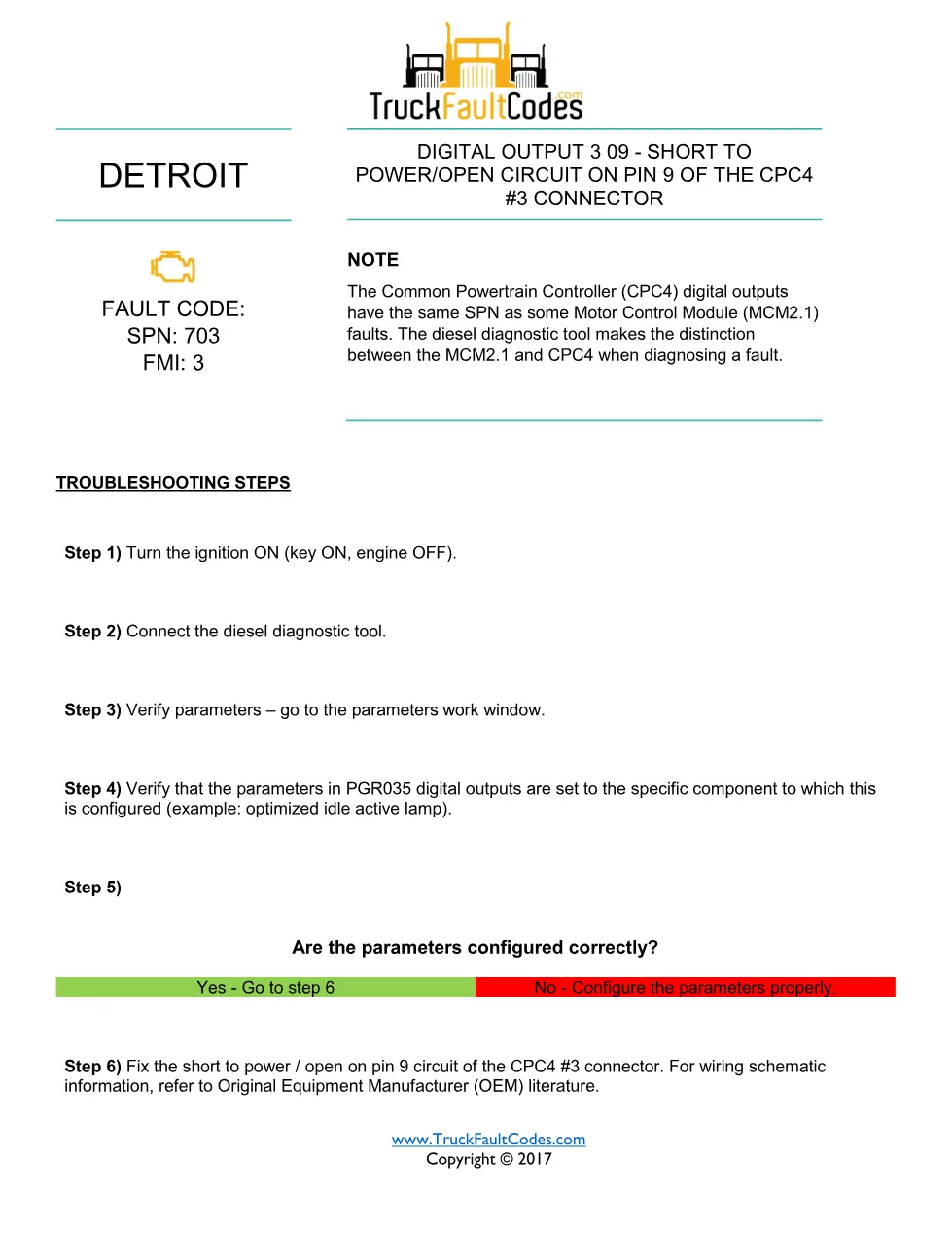 SPN 703 FMI 3 Detroit Digital Output 3-09 Fault Code – PDF, 1 - page 1 is available after signing in