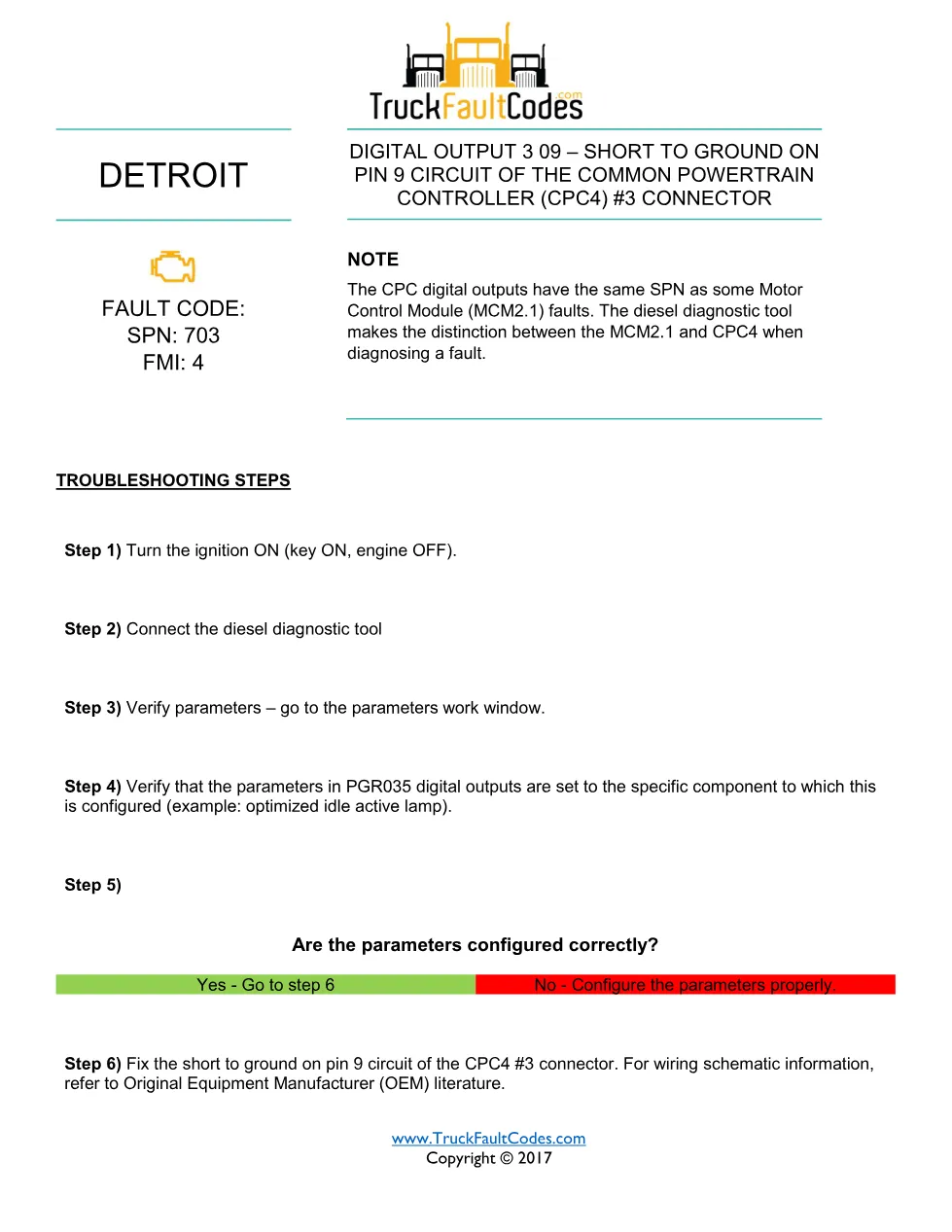 SPN 703 FMI 4 — Detroit DD Series Digital Output Short To Ground - page 1 is available after signing in