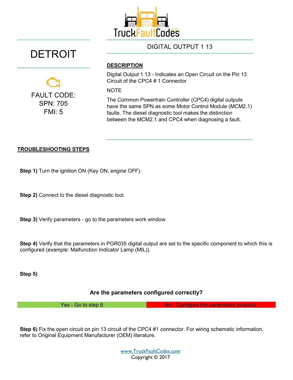 SPN 705 FMI 5 Detroit Digital Output 1-13 Fault Code – PDF, 1 - page 1 is available after signing in