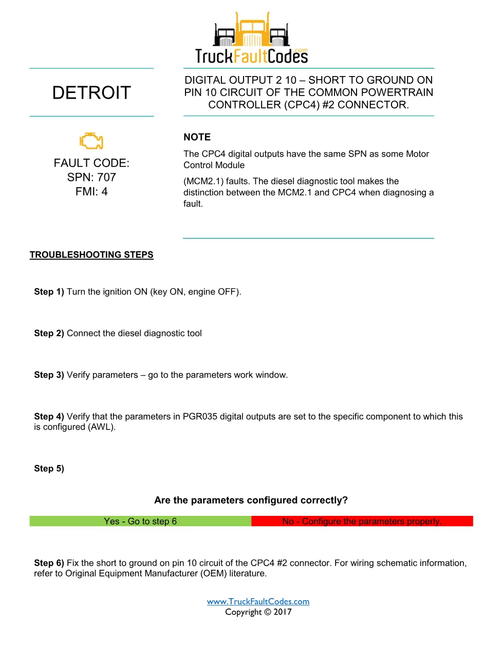 SPN 707 FMI 4 Detroit Digital Output 2-10 Fault Code – PDF, 1 - page 1 is available after signing in