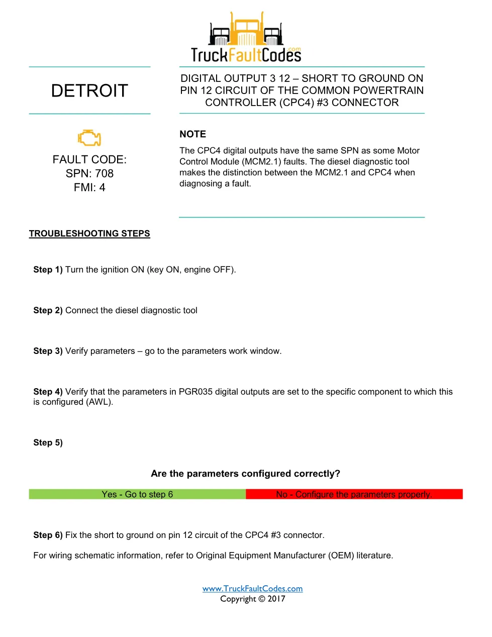 SPN 708 FMI 4 Detroit Digital Output 3-12 Fault Code – PDF, 1 - page 1 is available after signing in