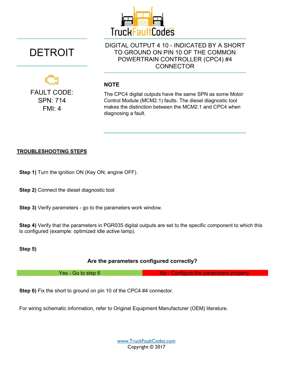 SPN 714 FMI 4 — Detroit DD Series Digital Output 4 10 Short To - page 1 is available after signing in