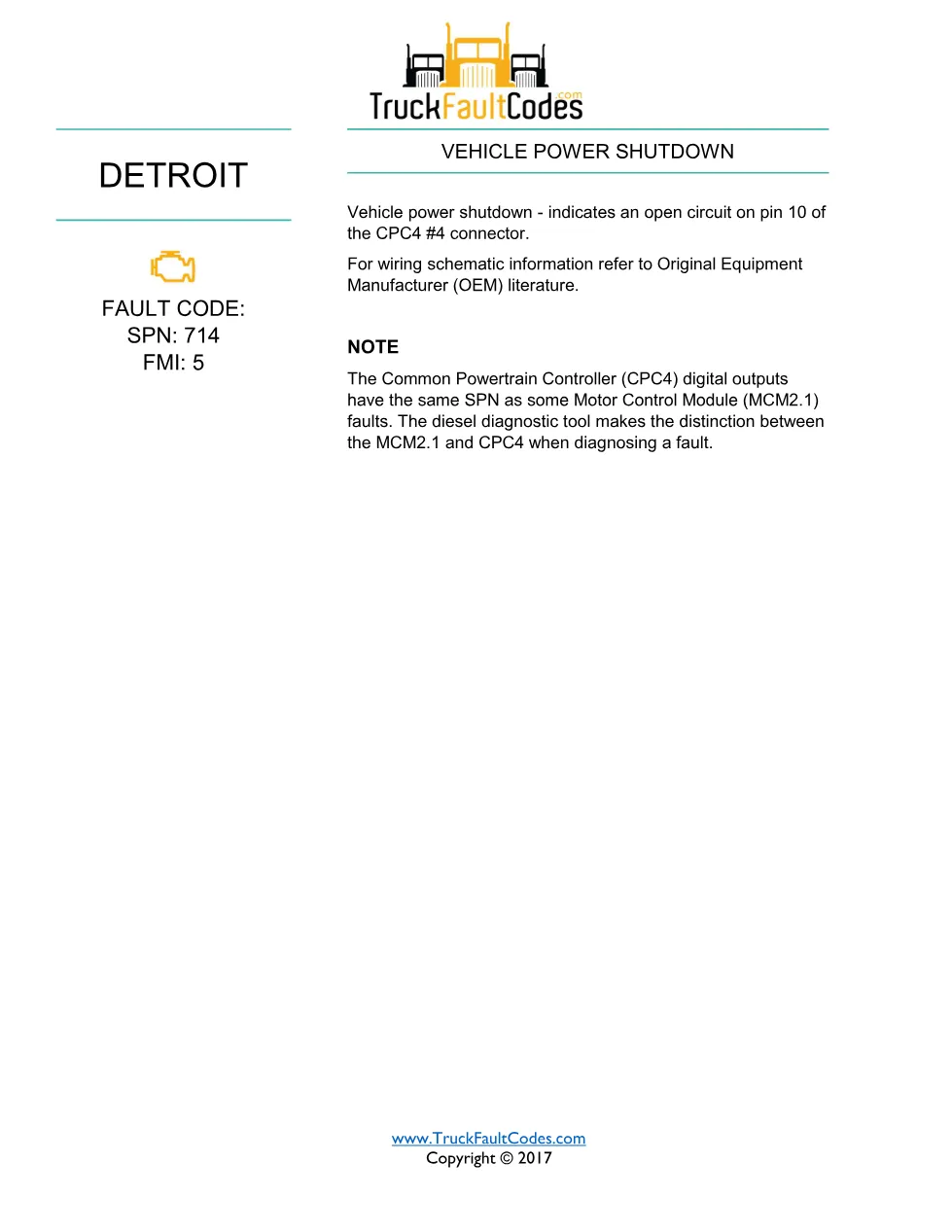 SPN 714 FMI 5 — Detroit DD Series Vehicle Power Shutdown Open - page 1 is available after signing in