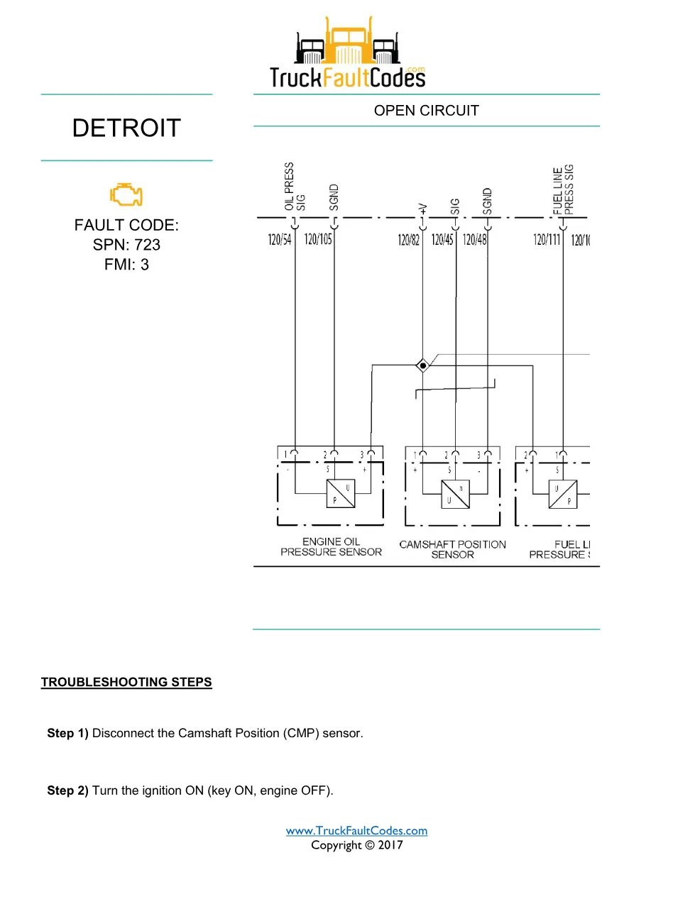 SPN 723 FMI 3 — Detroit DD Series Camshaft Position Sensor Open - preview page 1 of 2