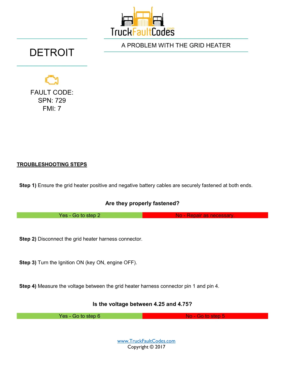 SPN 729 FMI 7 — Detroit DD Series Grid Heater Circuit Problem - preview page 1 of 2