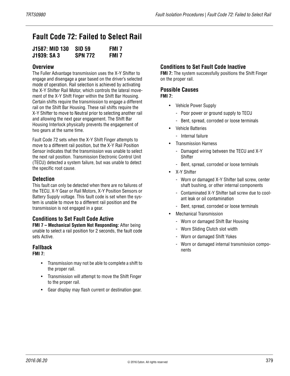 SPN 772 FMI 7 — Eaton Fuller Advantage Fault Code 72 Failed to - preview page 1 of 3