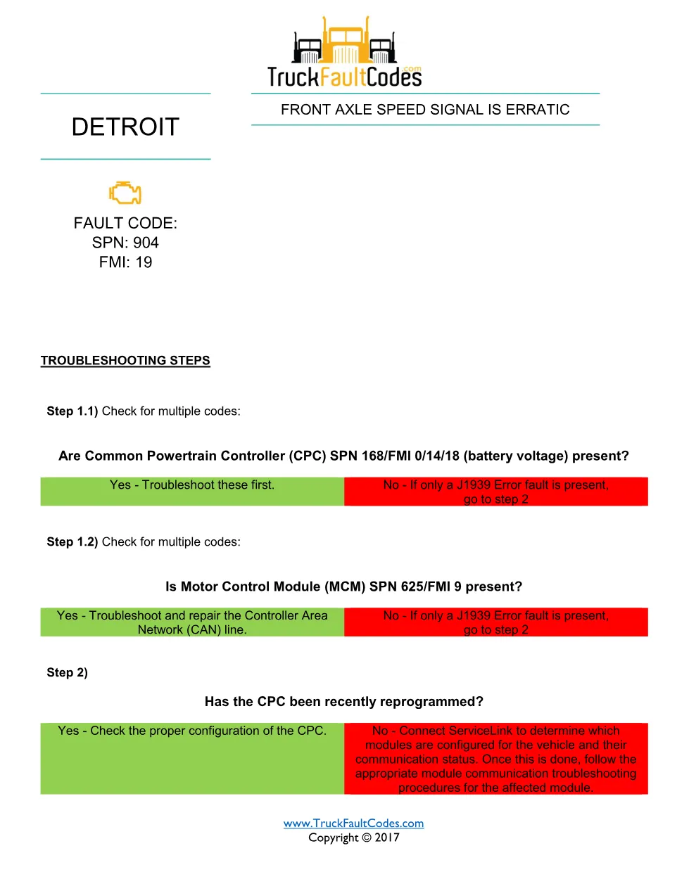 SPN 904 FMI 19 — Front Axle Speed Signal Is Erratic — Detroit DD - page 1 is available after signing in