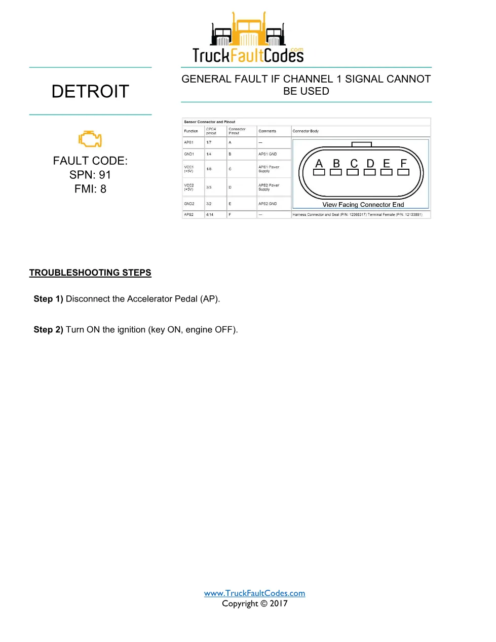 SPN 91 FMI 8 — Detroit DD Series accelerator pedal fault code - page 1 is available after signing in