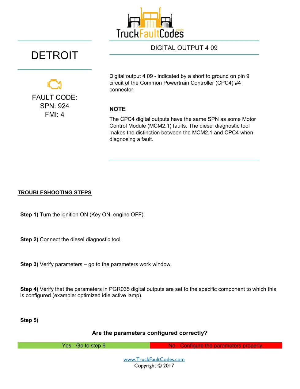 SPN 924 FMI 4 — Detroit DD Series Digital Output 4 09 Short To - preview page 1 of 2