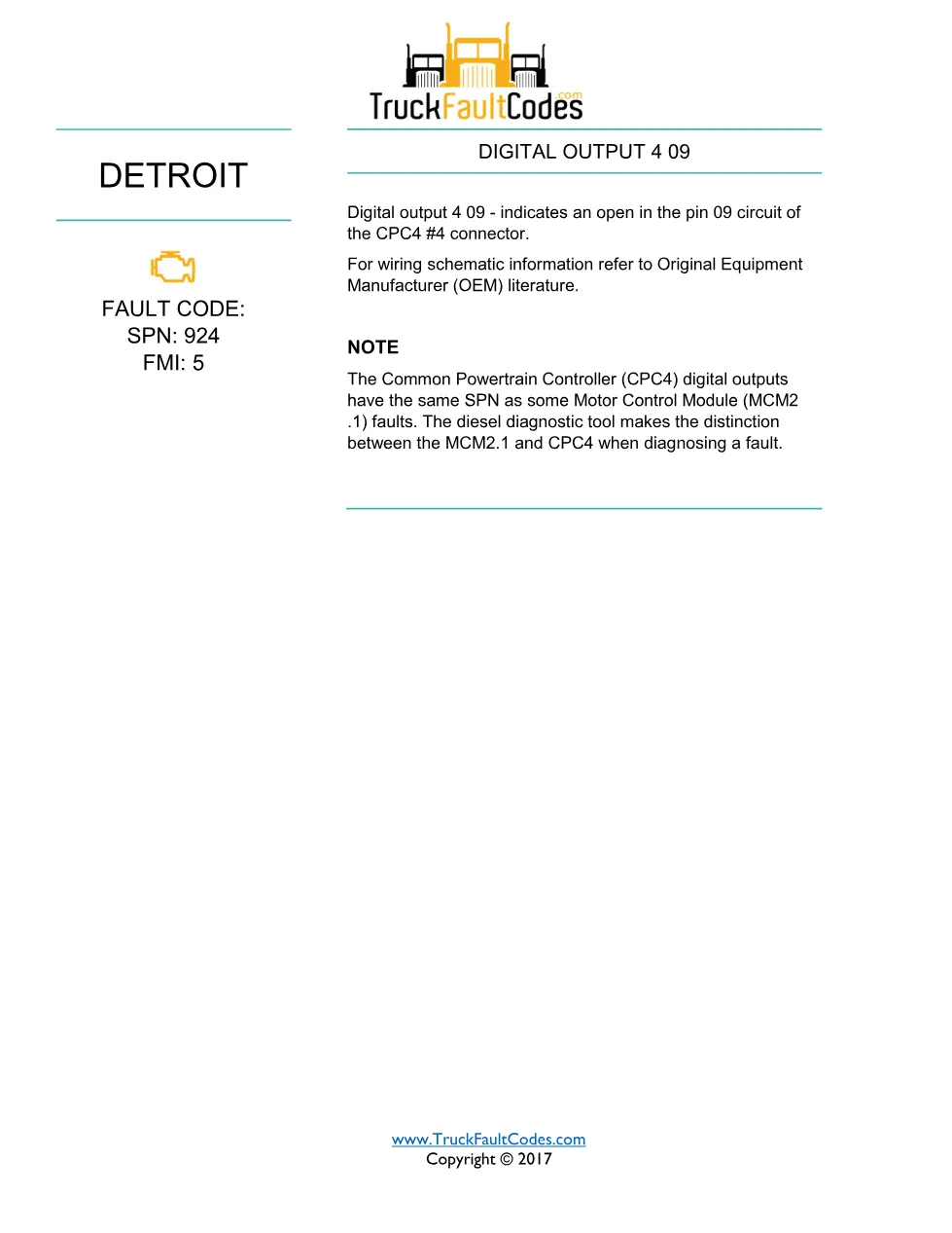 SPN 924 FMI 5 — Digital Output 4 09 Open Circuit — Detroit DD - page 1 is available after signing in