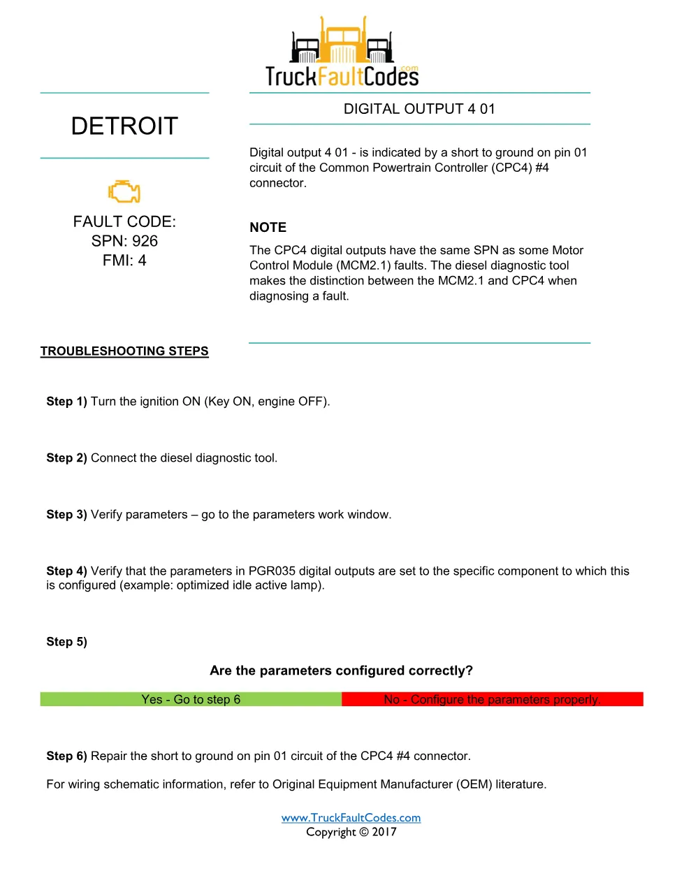 SPN 926 FMI 4 — Detroit DD Series Digital Output 4 01 Short To - page 1 is available after signing in
