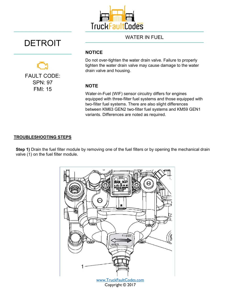 SPN 97 FMI 15 — Water In Fuel — Detroit DD Series DTC — PDF, 4 - preview page 1 of 4