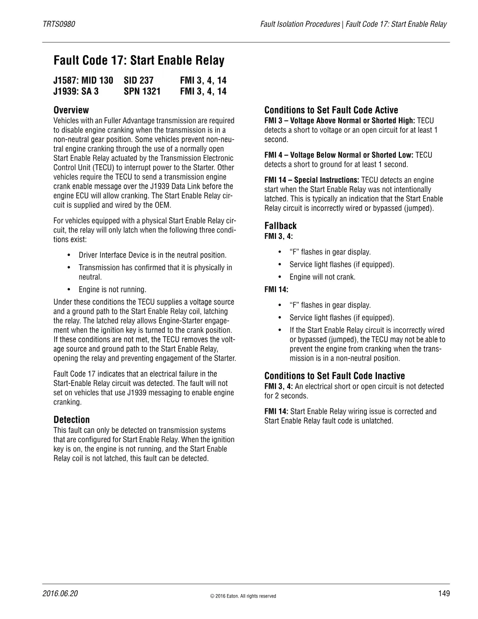 Start Enable Relay — Eaton Fault Code 17, TRTS0980 Fault – Guide - preview page 1 of 5
