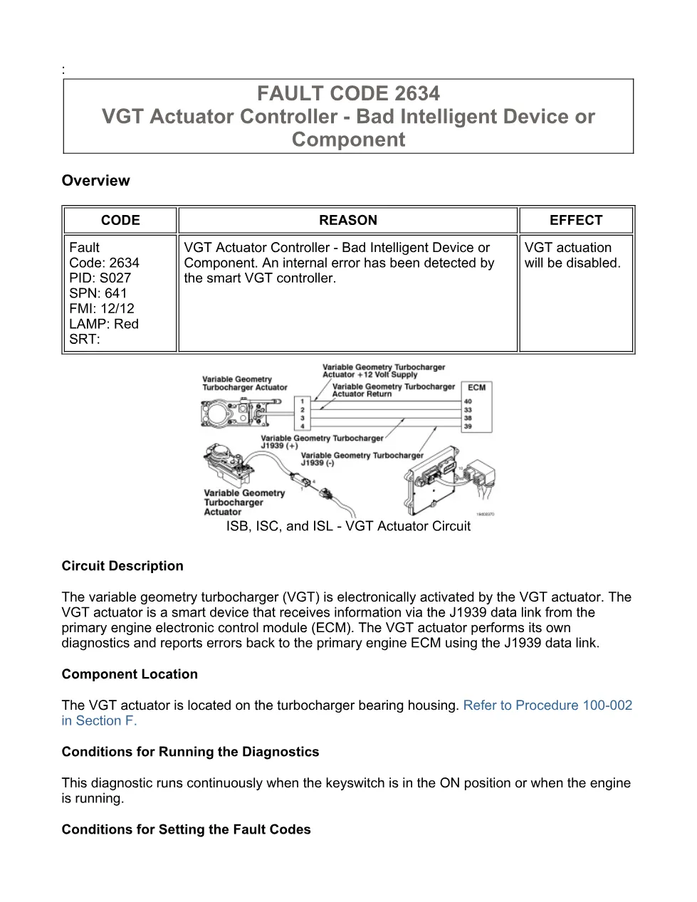 VGT actuator troubleshooting DTCs Manual — Fault Code 2634 - preview page 1 of 3