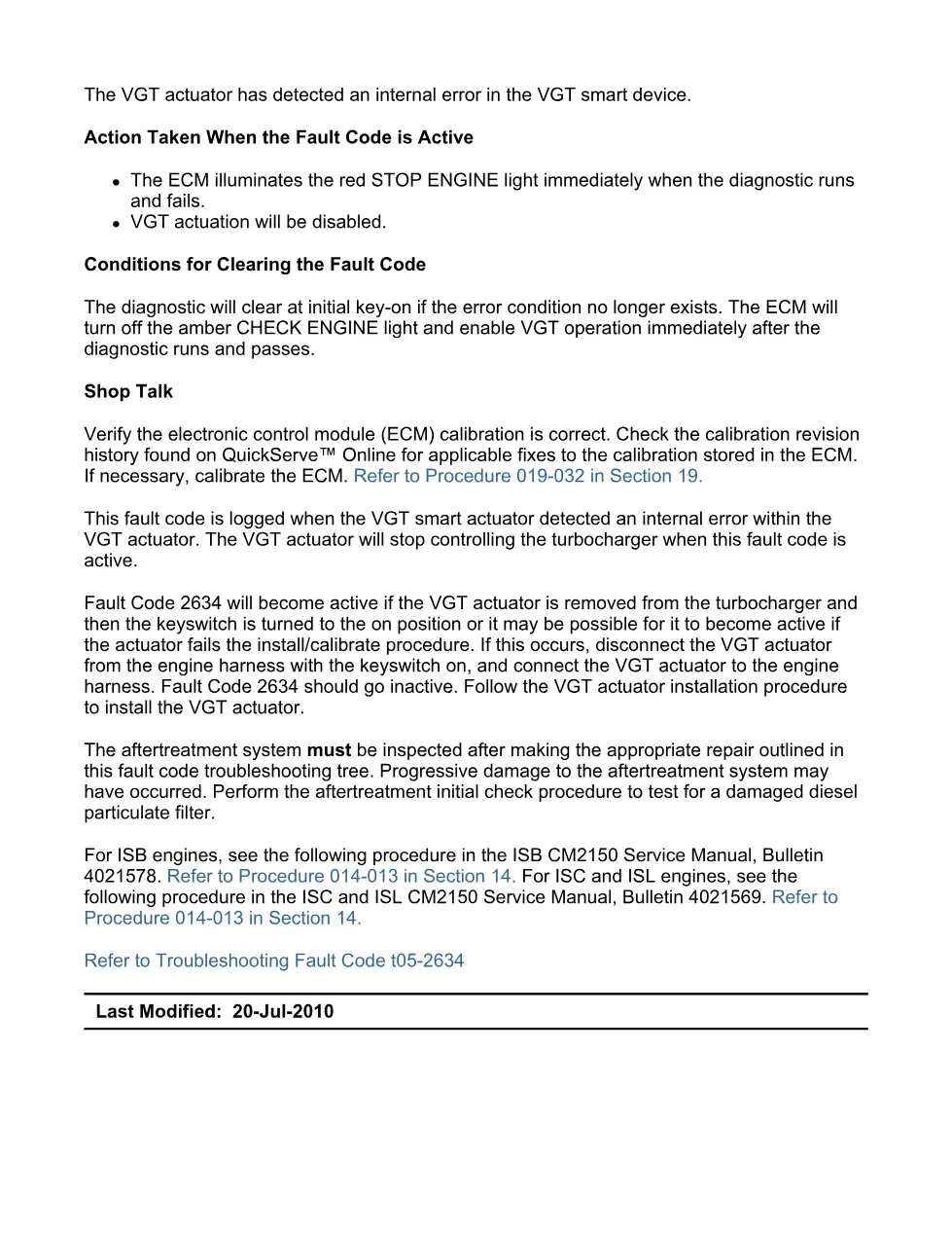 VGT actuator troubleshooting DTCs Manual — Fault Code 2634 - preview page 2 of 3