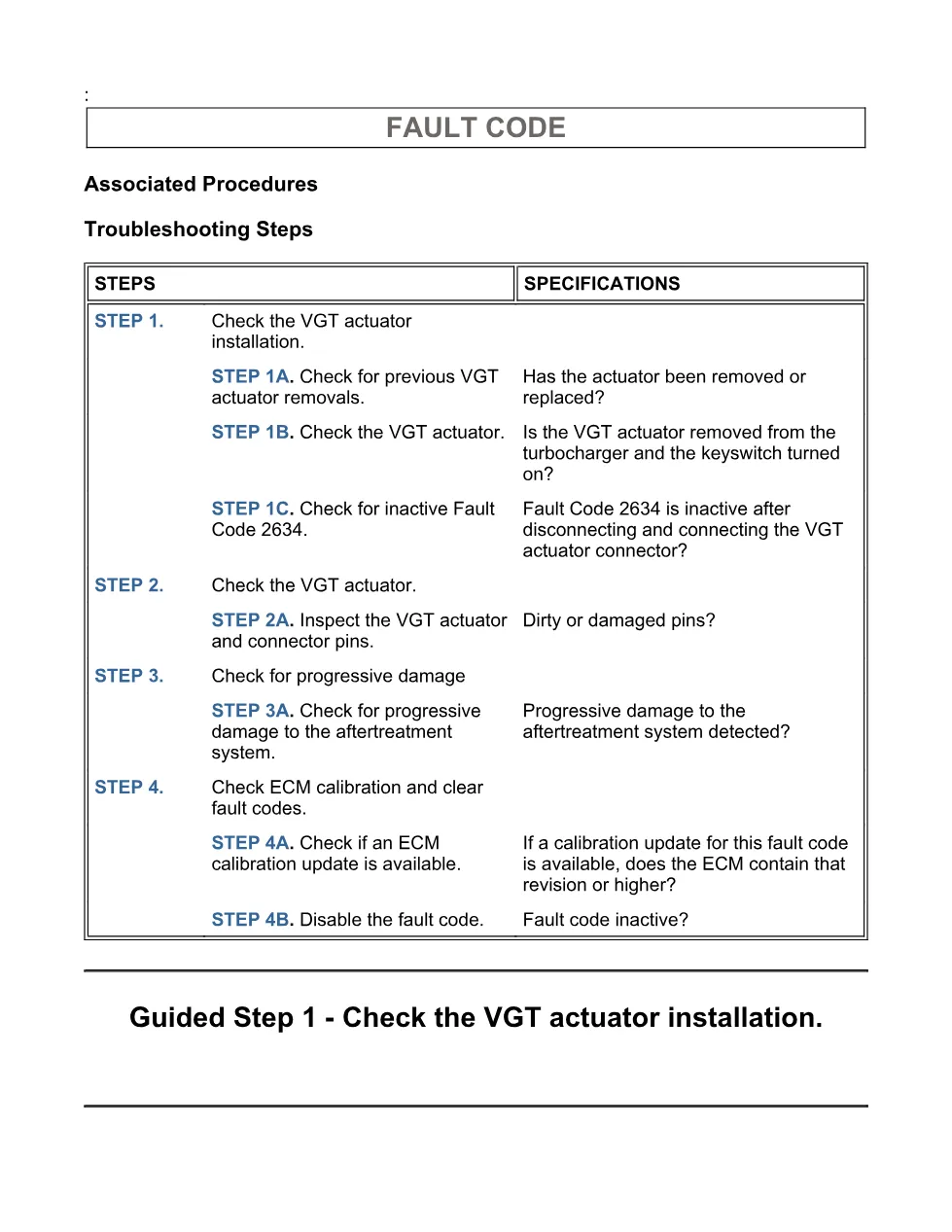 VGT actuator troubleshooting DTCs Manual — Fault Code 2634 - page 3 is available after signing in