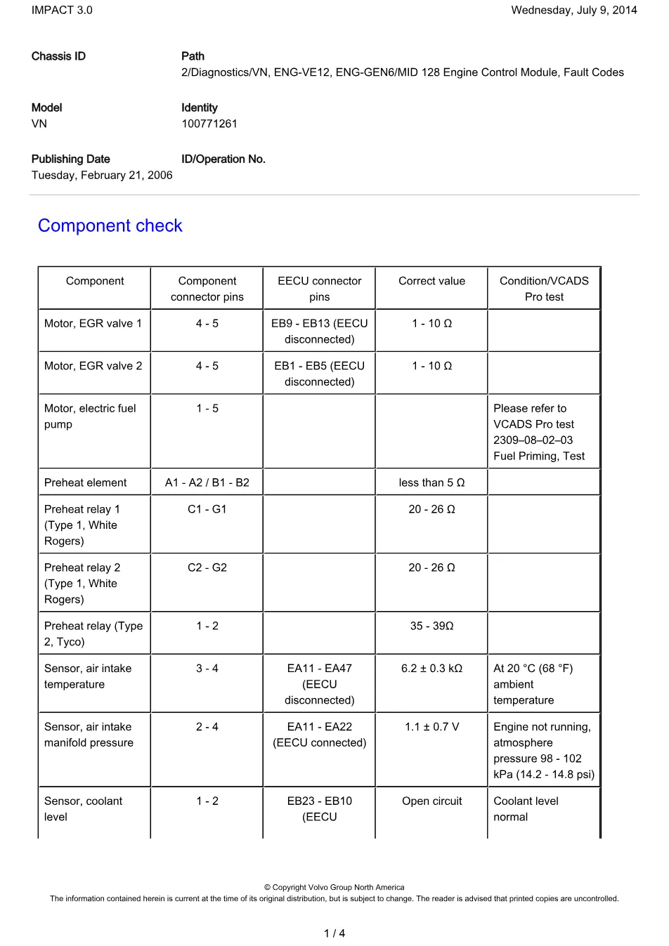 Volvo D12 component wiring — 2006 Service Manual — DiagTechPro - preview page 1 of 2