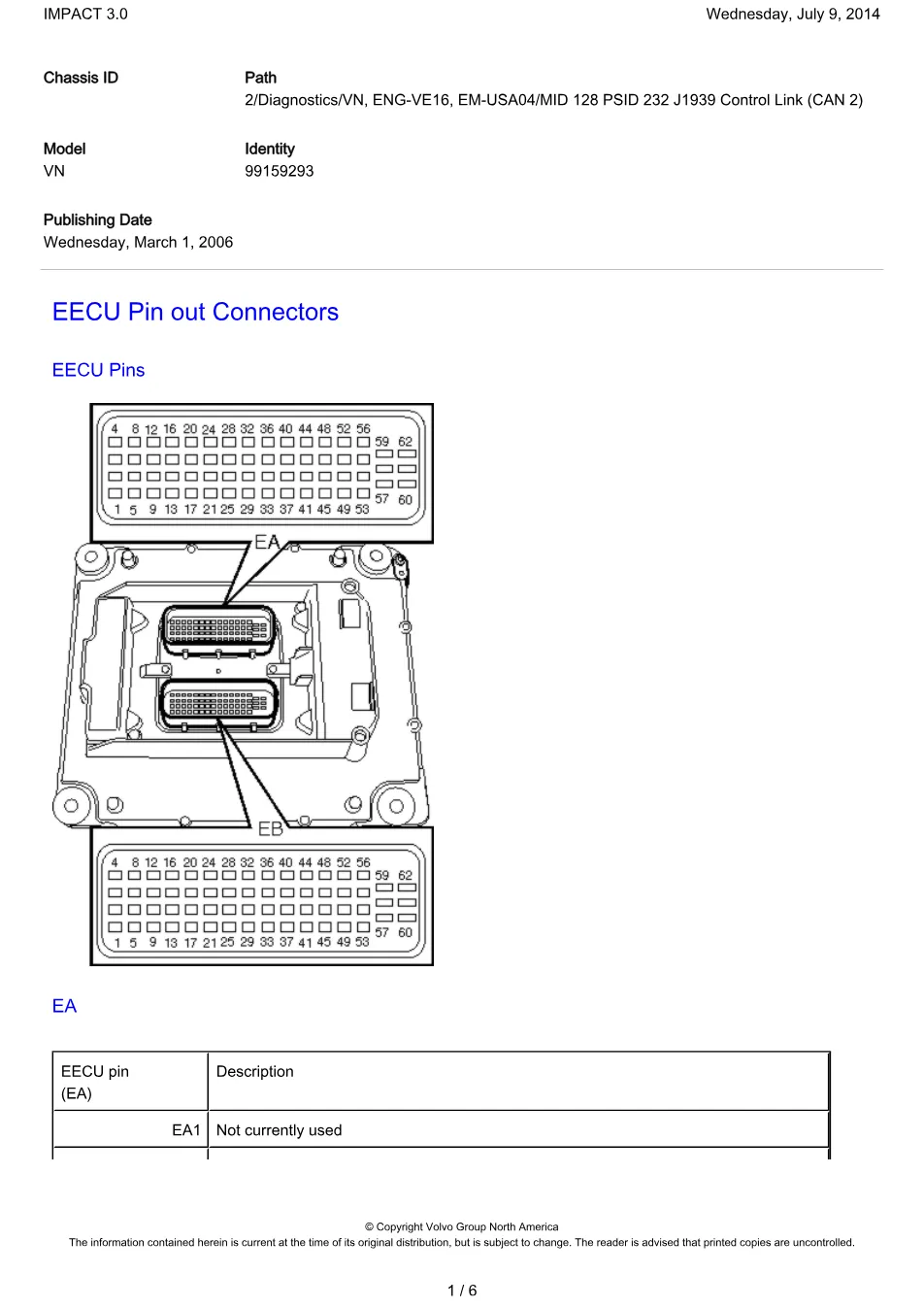 Volvo D16 EPA04 EECU Connectors — Technical Reference — 6 - preview page 1 of 6