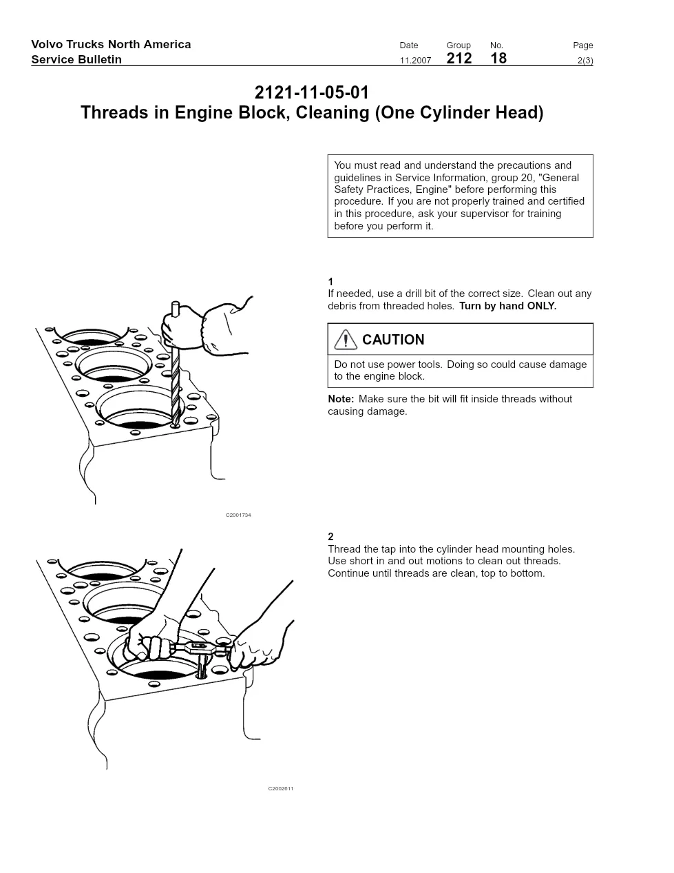Volvo engine block thread — Service Bulletin 212-18 — PDF, 3 - preview page 2 of 3