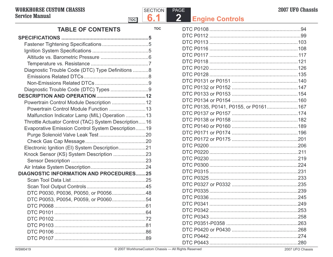 Workhorse 2007 UFO engine official workshop document preview page 2