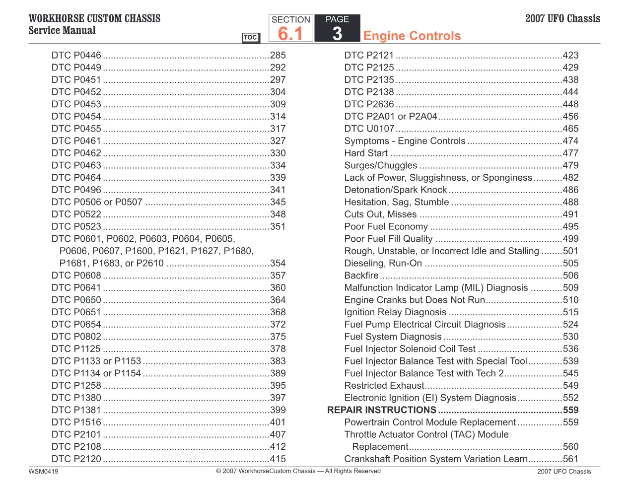Workhorse 2007 UFO engine official workshop document preview page 3