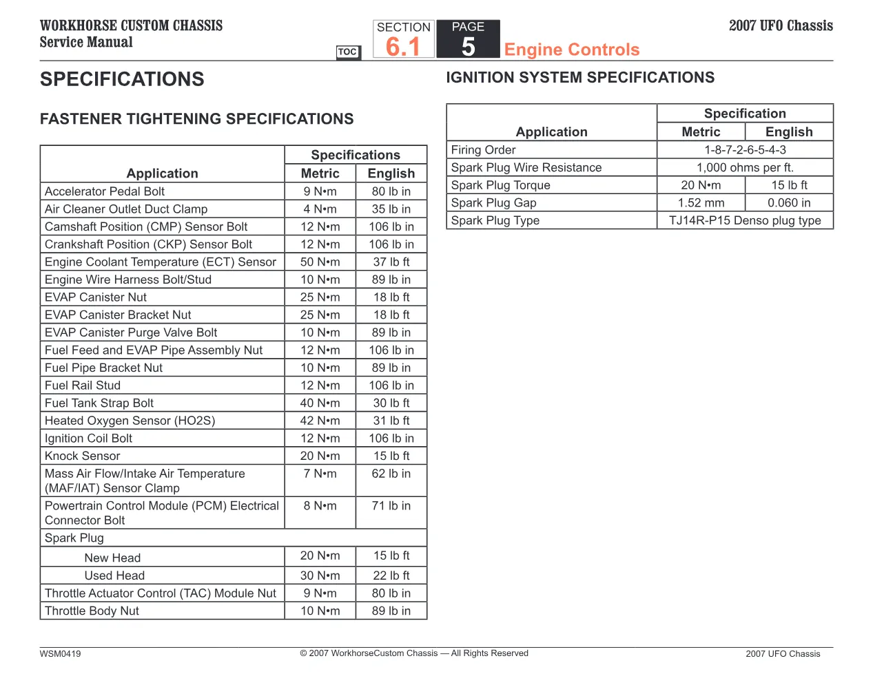 Workhorse 2007 UFO engine official workshop document preview page 5