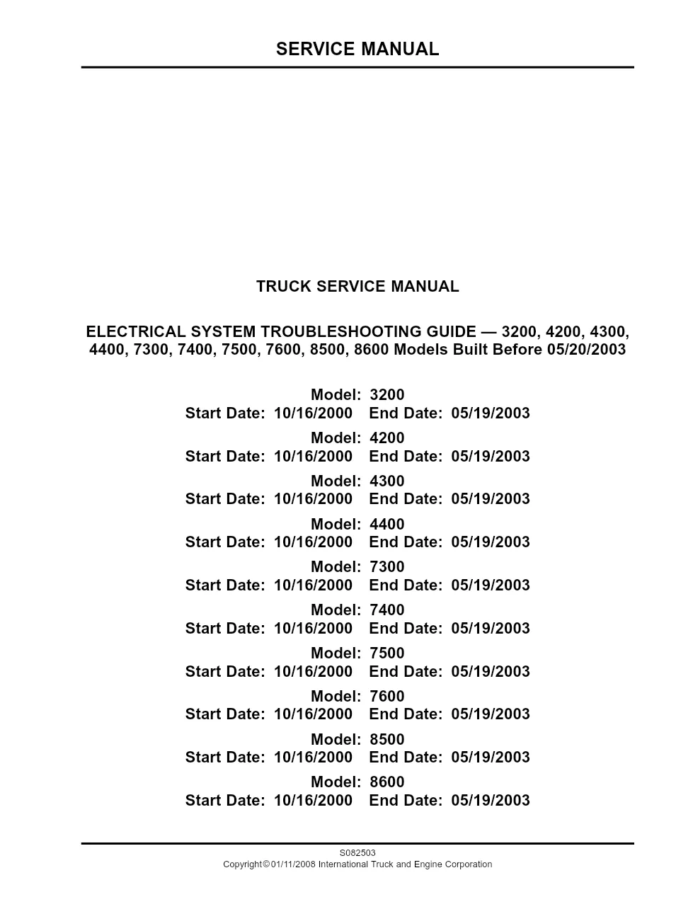 WorkStar electrical troubleshooting guide S082503 – Official - preview page 1 of 6
