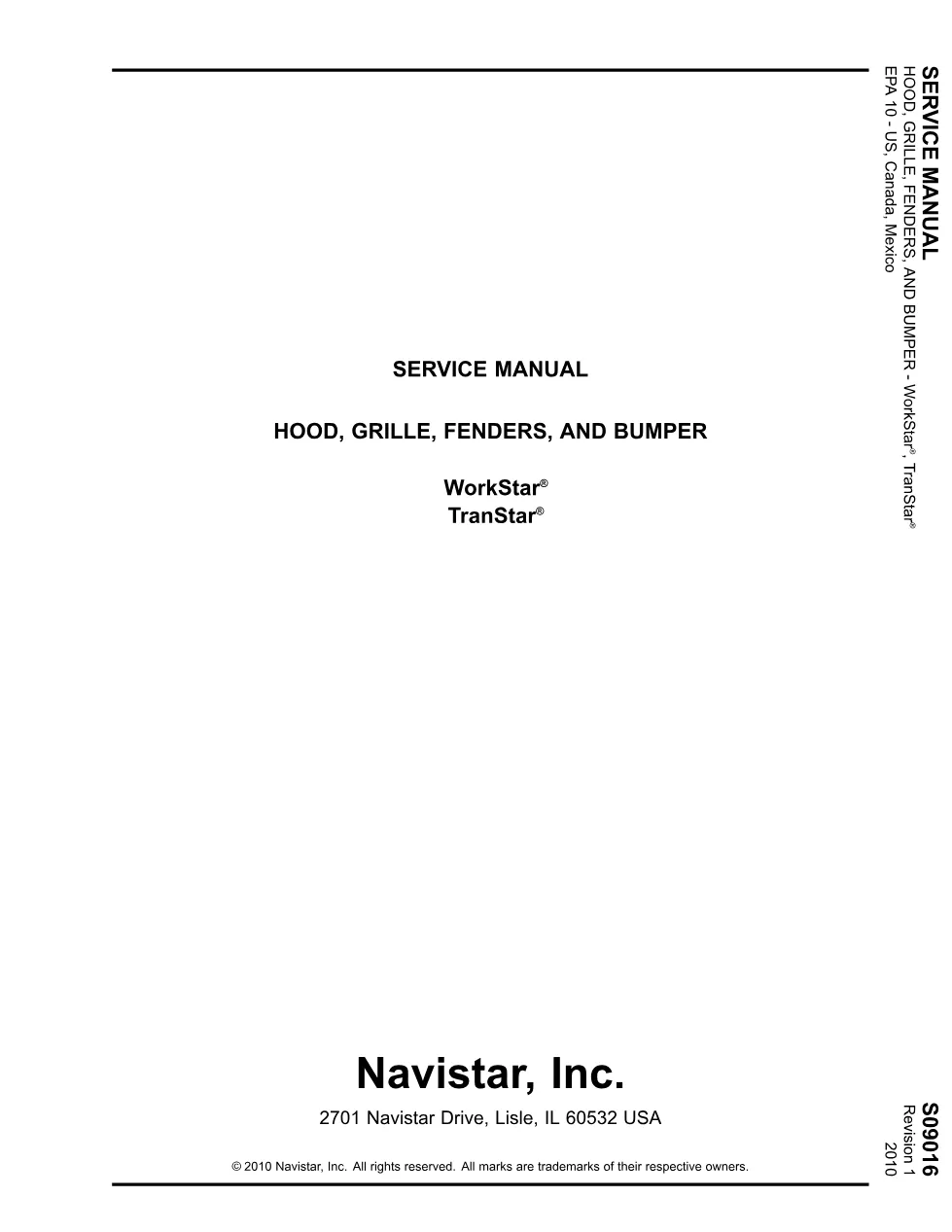 WorkStar hood service manual S09016 — WorkStar TranStar grille - preview page 1 of 6