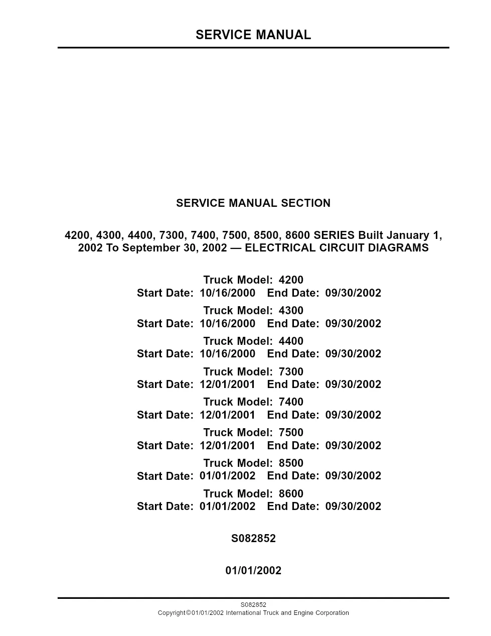 WorkStar wiring diagrams S082852 — 7300/7400/7500 electrical - preview page 1 of 2